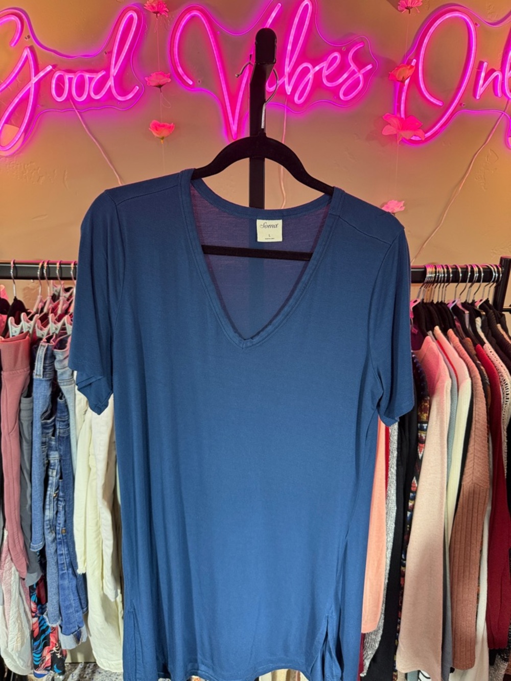 Soma Blue V-Neck Short Sleeve Sleep Shirt NWOT L